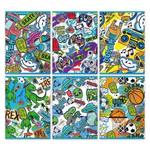 Zeszyt A5 32 kartki w podwójną kolorową linię 70g, Dziecięce Graffiti, mix 6 okładek