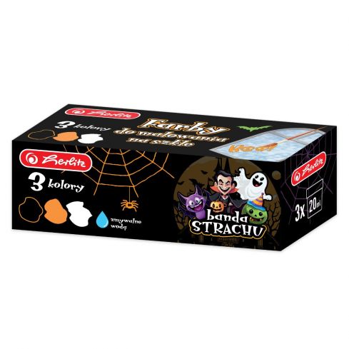 Herlitz Farby do malowania na szkle na Halloween, 3 kolory