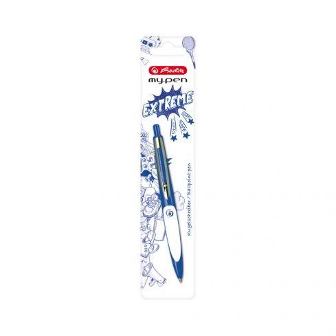 Herlitz My.Pen Długopis automatyczny szkolny, niebieski wkład, niebiesko-biały 