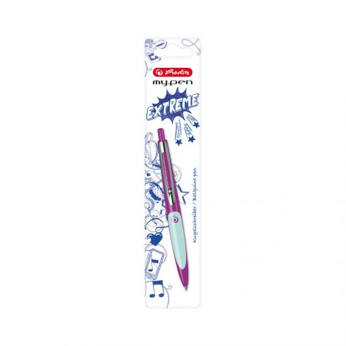 Herlitz My.Pen Długopis automatyczny szkolny, niebieski wkład, fioletowo-miętowy