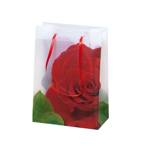 Torebka na prezent, czerwona róża, 16x22x8 cm