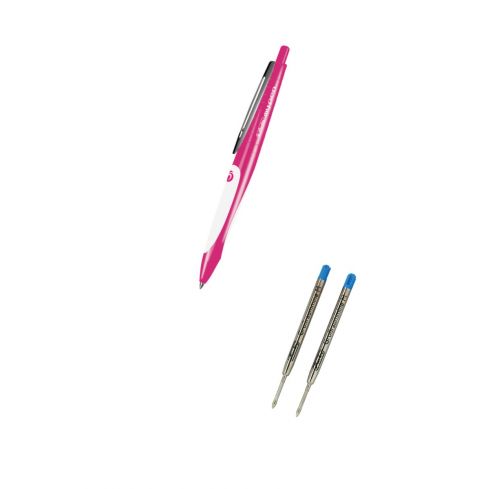 Zestaw Herlitz My.Pen Długopis automatyczny szkolny, niebieski wkład, różowo-biały bez opakowania + 2 wkłady