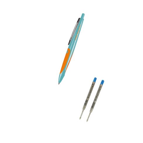 Zestaw Herlitz My.Pen Długopis automatyczny szkolny, niebieski wkład, turkusowo-pomaranczowy bez opakowania + 2 wkłady