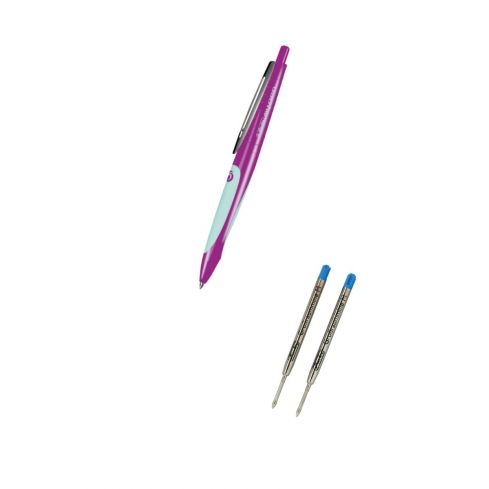 Zestaw Herlitz My.Pen Długopis automatyczny szkolny, niebieski wkład, fioletowo-miętowy + 2 wkłady